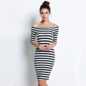 Stripes Boat Neck Bodycon Dress