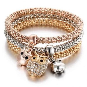 3-Pc Charm Bracelets with Rhinestones