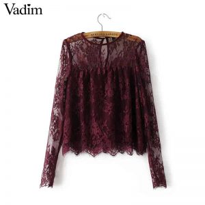 Vintage Transparent Wine Lace Long Sleeve